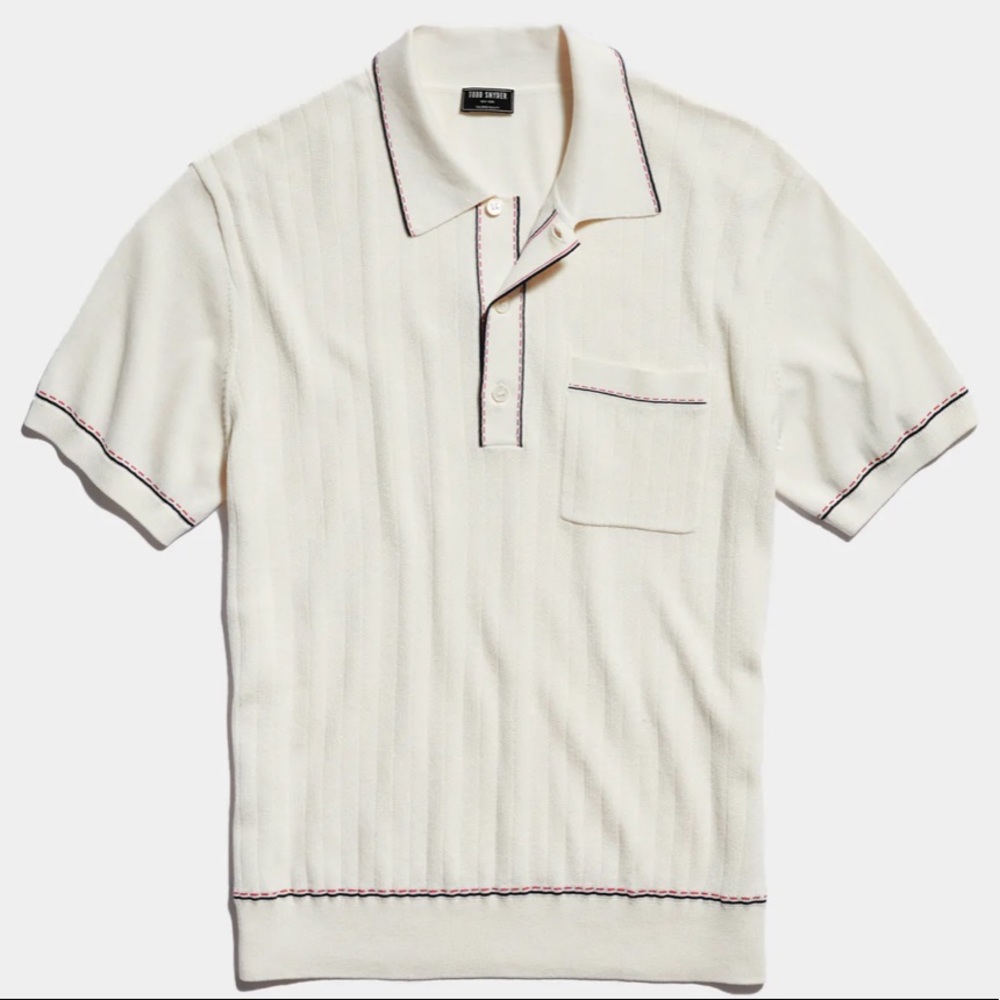 Todd Snyder ITALIAN COTTON SILK TIPPED RIVIERA SWEATER POLO IN IVORY